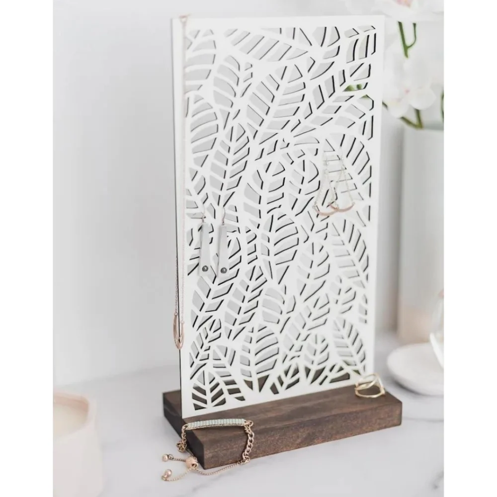NEW Handcrafted Laser Cut Wooden Jewelry Stand Leaf Design Boho